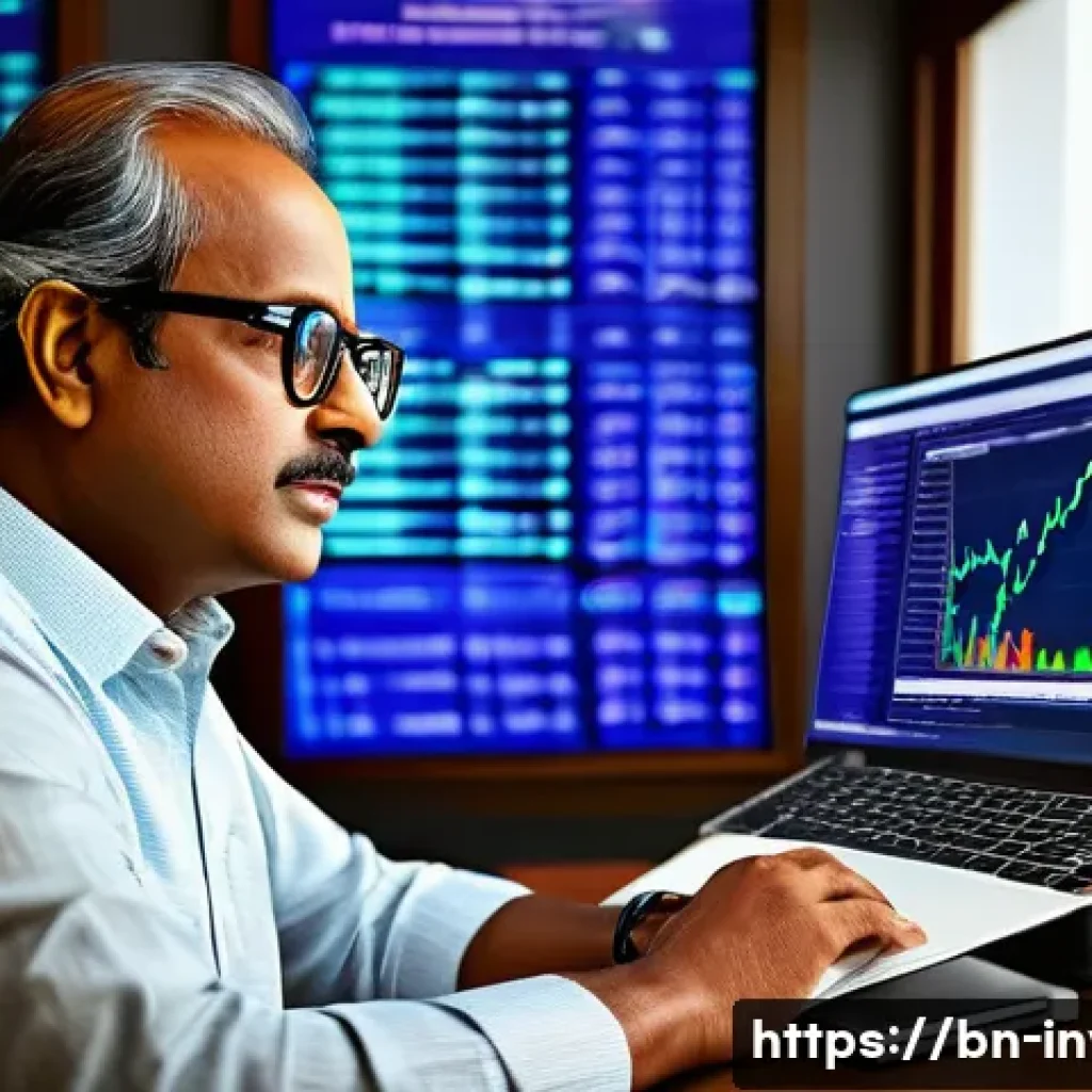 주식 초보자의 실수 피하는 법 - A detailed and vibrant scene of a Bengali investor in a modern home office, attentively reading fina...