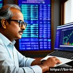 주식 초보자의 실수 피하는 법 - A detailed and vibrant scene of a Bengali investor in a modern home office, attentively reading fina...