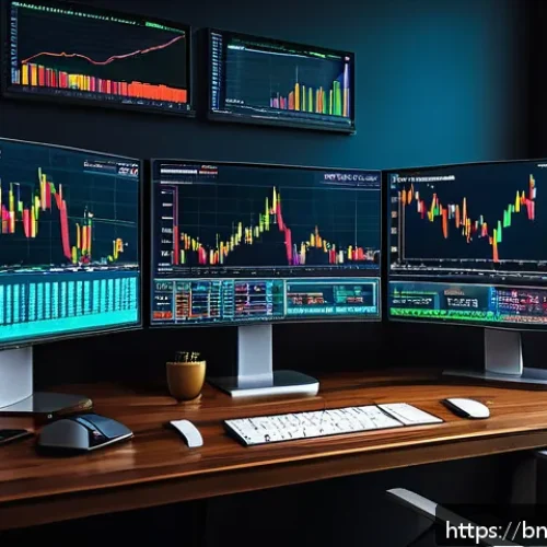알트코인 투자 전략 - A detailed digital illustration of a sophisticated cryptocurrency trading setup focused on altcoins,...