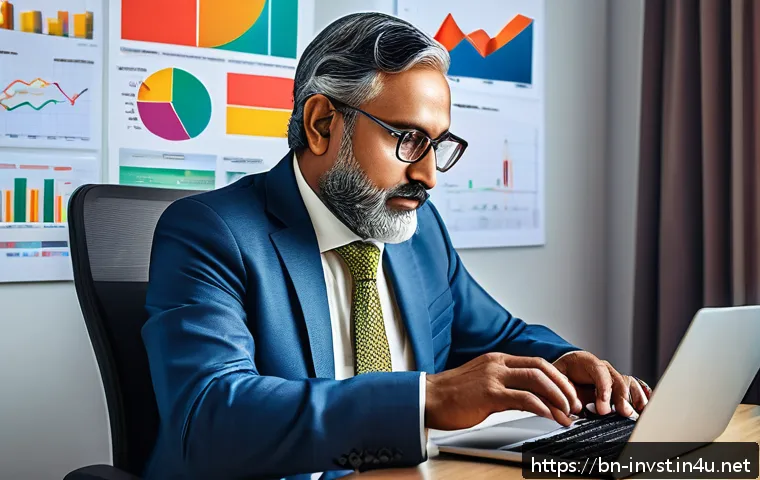 주식 ETF로 연금 준비 - A detailed and vibrant illustration of a Bengali investor thoughtfully managing a diversified portfo...